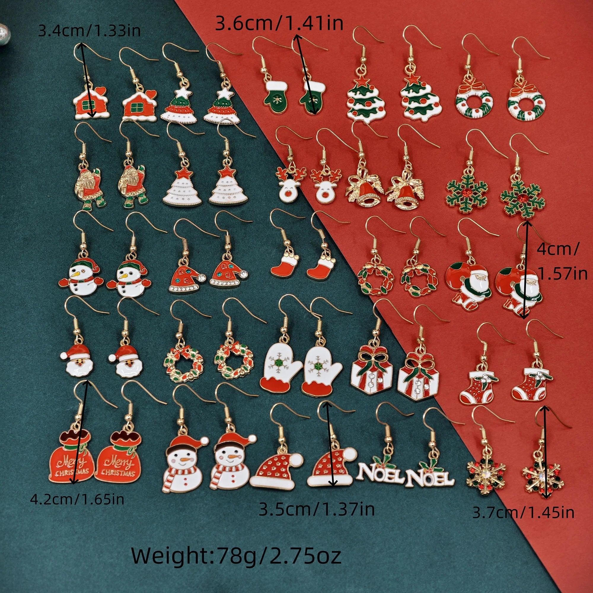 50pcs Cross border New Christmas Earrings Set Santa Snowflake Reindeer Snowman Alloy Oil Drop Earrings Christmas Gift (No Jewelr