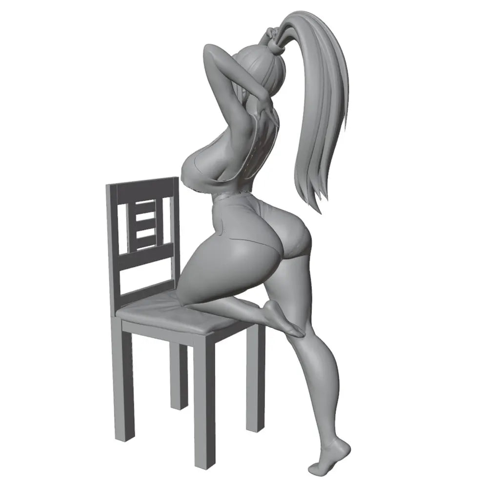 1/24 Miniature Resin Model Statue, 75mm Character Toy Model Kit, Long-Haired Beautiful Girl Tidying Her Hair by the Chair, High-Detailed Resin Model Figure, Unpainted, Perfect for Role-Playing Games and Collecting