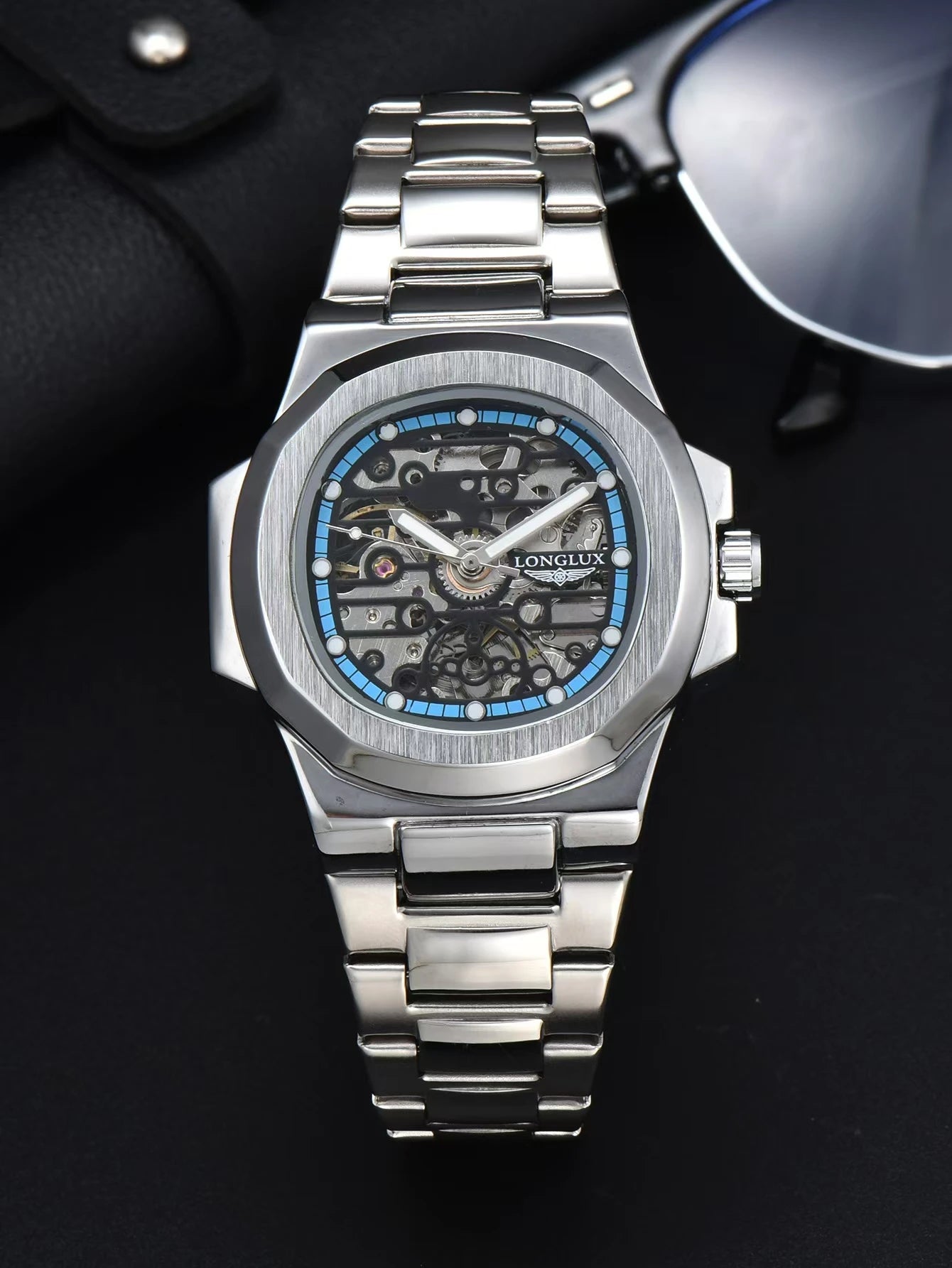 LONGLUX automatic watch wholesale mechanical watches stainless steel skeleton waterproof men's luxury watch men gift