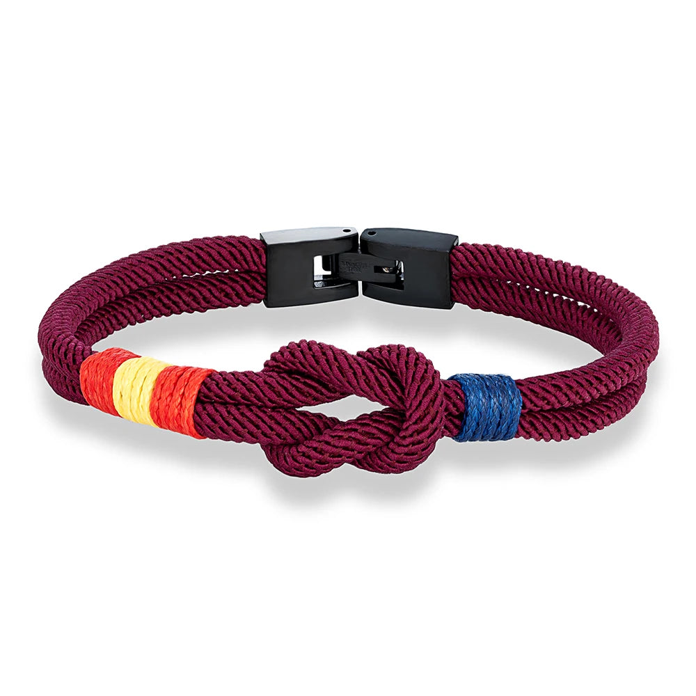 MKENDN Sailing Lanyard Double Wrap Square Knot Rope Bracelet Men Women Handmade Woven Design Spanish Flag Patriotic Jewelry
