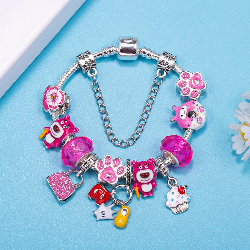 Silver Plated Cartoon Bear Ice Cream Beads Charm Bracelet For Women With DIY Beand Pendants Bracelet Jewelry Gift Dropshipping