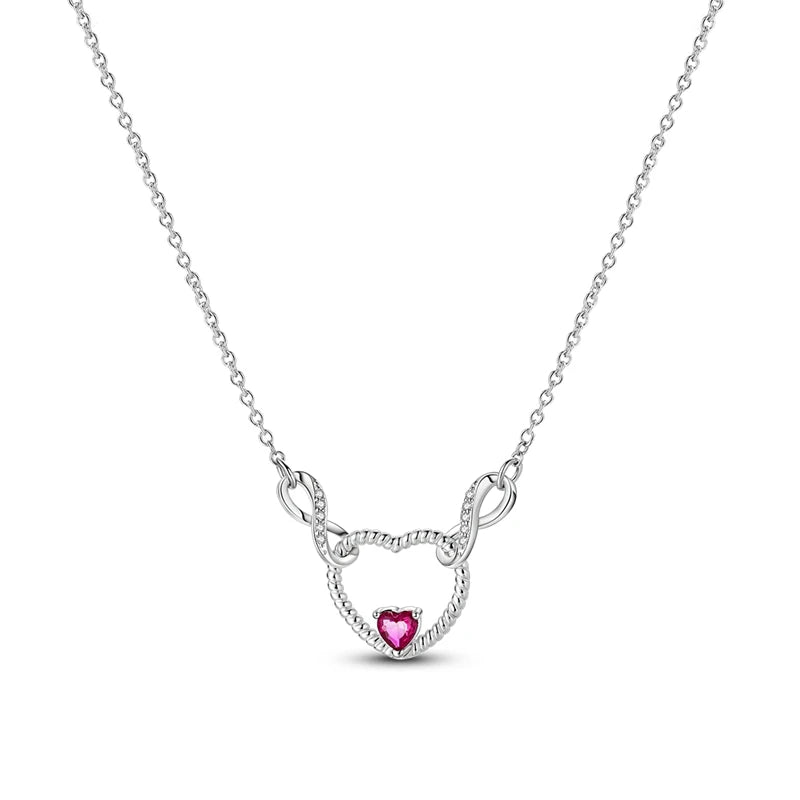 Necklaces 925 Silver Color Butterfly Cute Bear Lucky Symbol Zircon Heart Shaped Necklaces For Woman Valentine's Day Fine Jewelry
