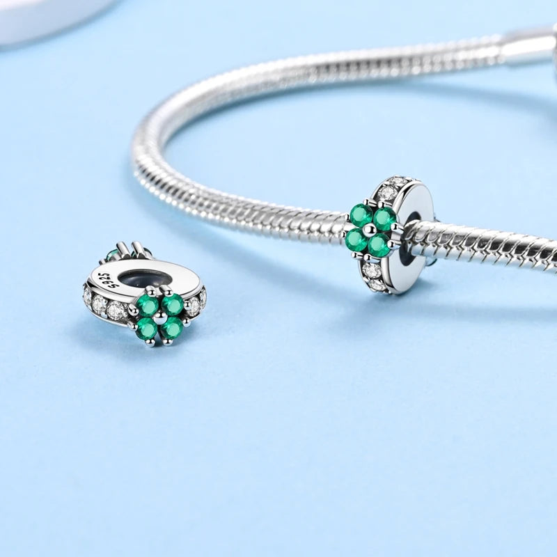 Charms 100% 925 Sterling Silver Flowers Colorful Zircon Silicone Spacer Beads Fit 3mm 925 Original Bracelets Fine DIY Jewelry