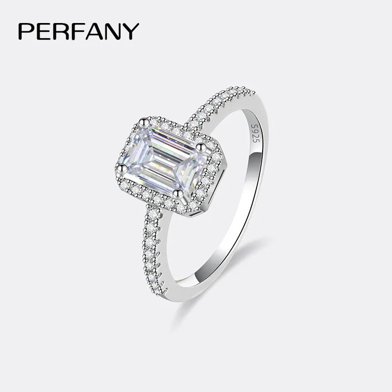 PERFANY 1/2CT Moissanite Ring for Women S925 Pure Silver Emerald/Radiant Cut GRA Laboratory Diamond Wedding Luxury Jewelry - Madeinsea©