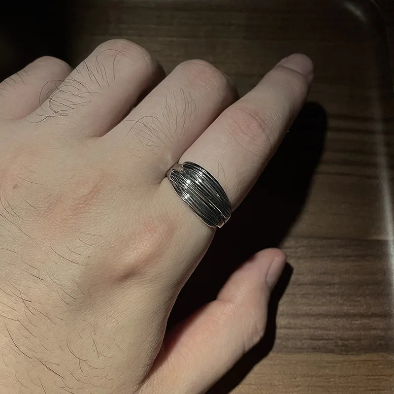 Retro Overlapping Ring For Men Silver Color Punk Gothic Adjustable Open Ring Handmade Rock Unisex Jewelry Accessories Man Gift