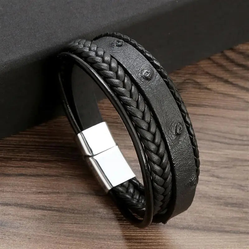 Neues geflochtenes Lederarmband für Herren, klassisch handgewebt, mit Magnetverschluss, mehrlagiges Lederarmband – das perfekte Schmuckgeschenk für Männer
