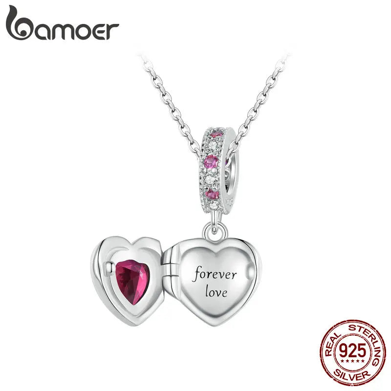 Bamoer Löwenanhänger aus 925er Sterlingsilber mit rotem Herz und Zirkonia-Perlen – niedliche Tierperlen für Damenarmbänder, DIY-Geschenkidee