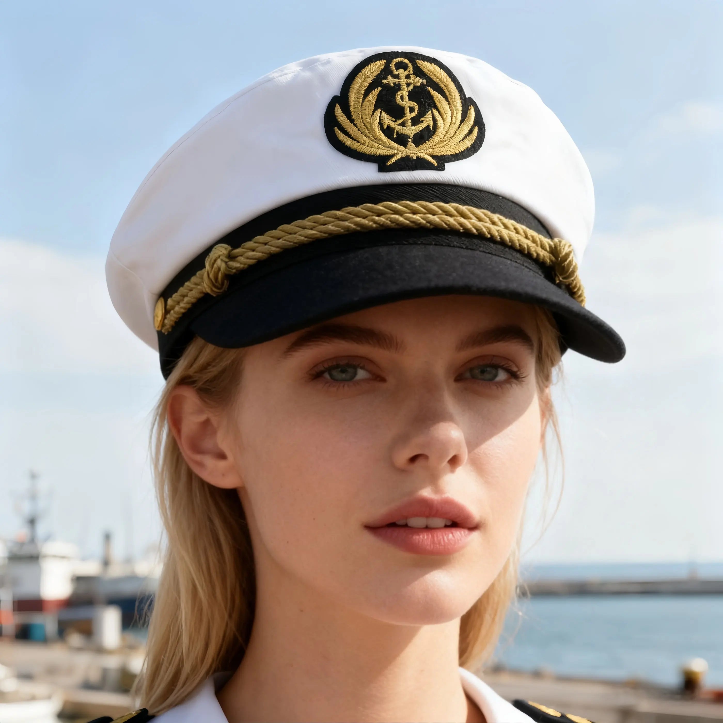Navy hat with anchor badge, four different colors, Captain letter, fashion, for cruise parties, bachelorette party, cosplay