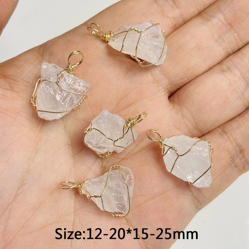 5pcs Natural Rough Stone Pendant Irregular Shape Healing Amethysts Labradorite Agat Quartz Pendants For DIY Handmade Necklace