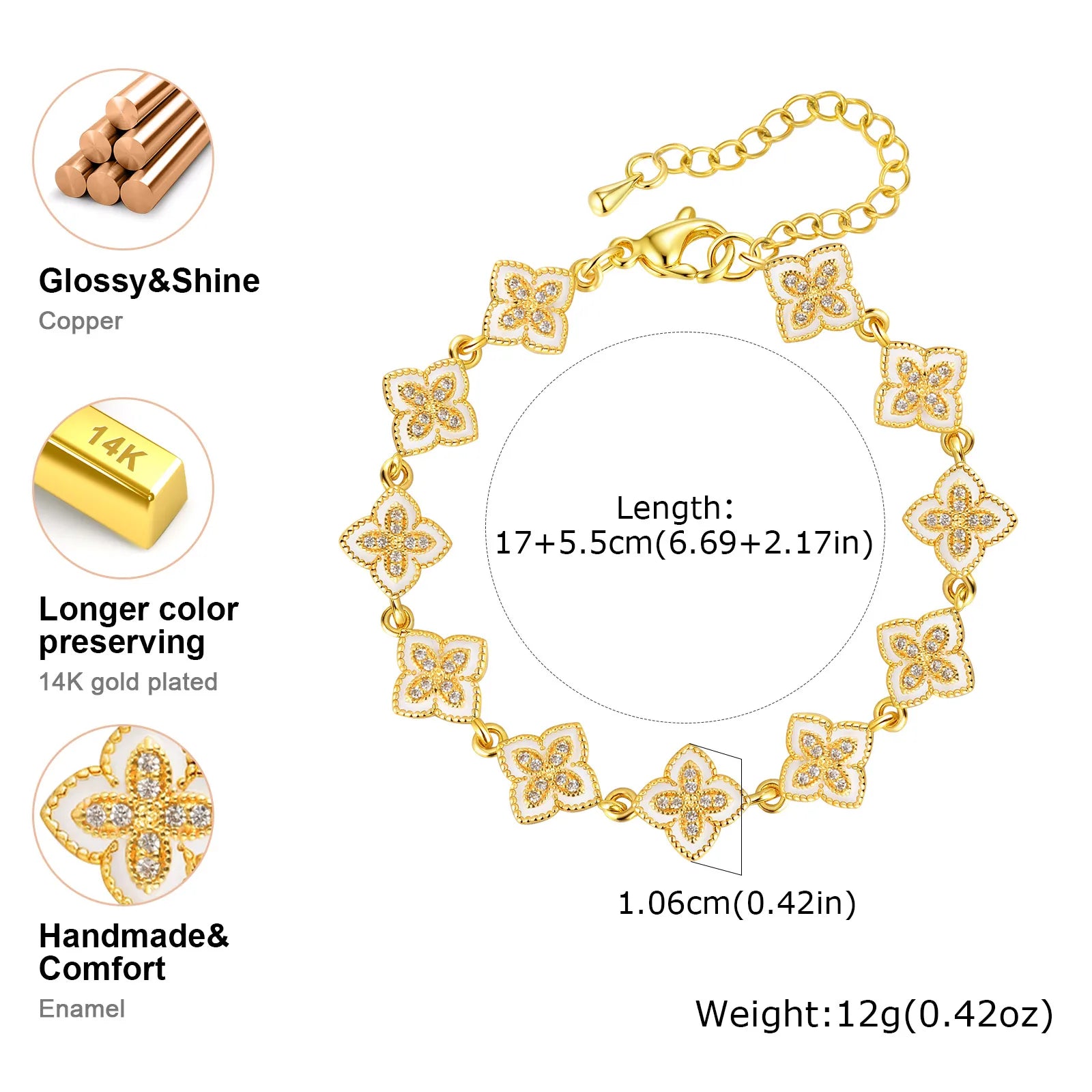 Vnox Gorgeous Four Leaf Clover Bracelet For Women,Dainty Zircon Flowers Chain Bracelets,Gifts To Mom Girlfriend Fashion Jewelry