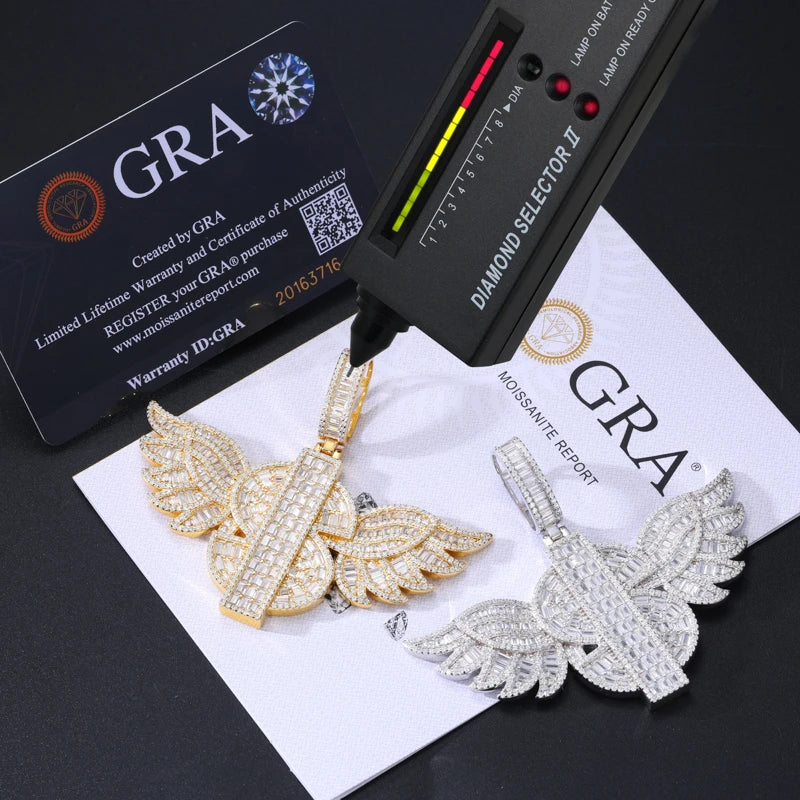 TUHE Unisex Cross Angel Wings Pendants Necklaces Ice Out Moissanite S925 silver Pendants For Men Hip Hop Jewelry Gift