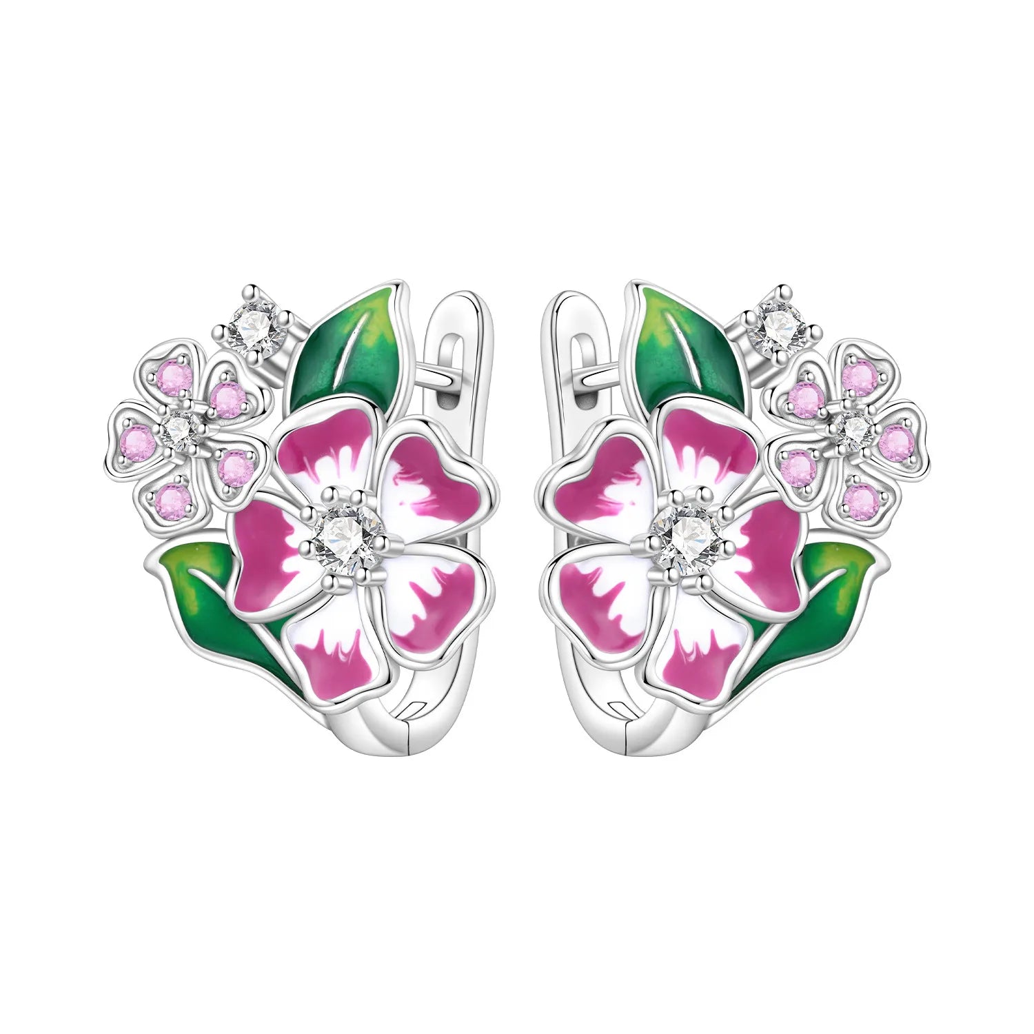 PANPOKI S925 Sterling Silver Golden Cherry Blossom Butterfly Earrings Hoop Earrings For Women Jewelry Original Party Gifts