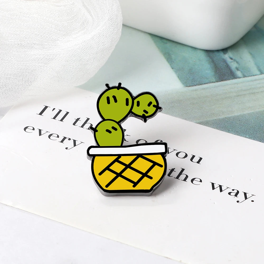 12 Styles Cute Cactus Enamel Pins Metal Plant Brooches Women Men Jeans Coat Lapel Pin Badges Kids Backpack Decoration Jewelry