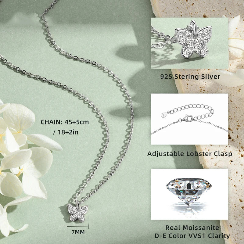 OXTAO 1.4mm Moissanite Butterfly Pendant Necklace Female 925 Silver Clavicle Chain Necklace Exquisite Jewelry Gift GRA Certified