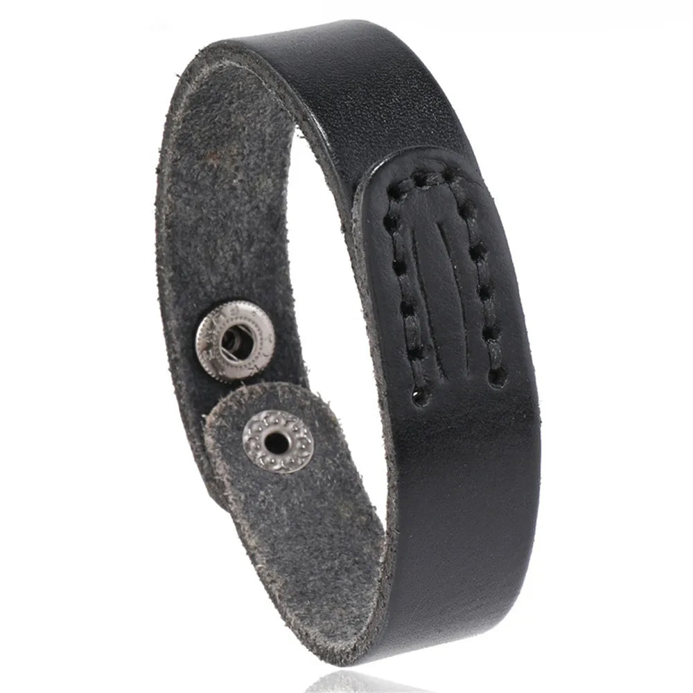 MKENDN Viking Leather Wrap Bracelet Norse Warrior Leather Wristband Cuff For Men Wide Black/Brown Nordic Cuff Viking Jewelry