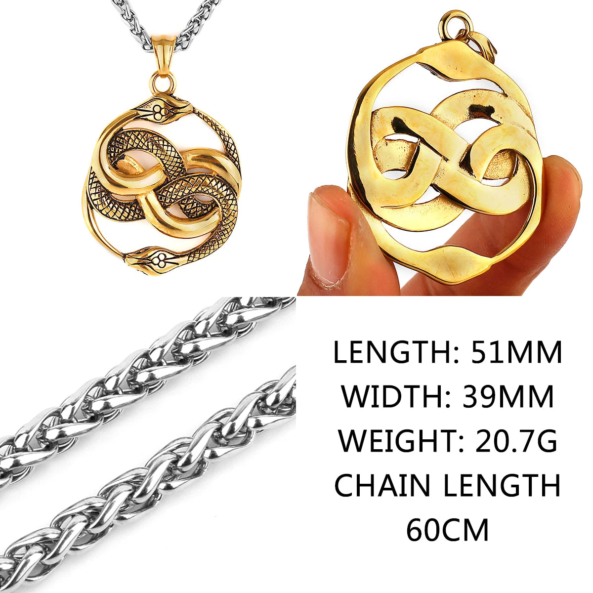 Retro Double Snake Pendant Unisex Fashion Personality Animal Snake 316L Stainless Steel Pendant Necklace Jewelry Gift Wholesale - Madeinsea©