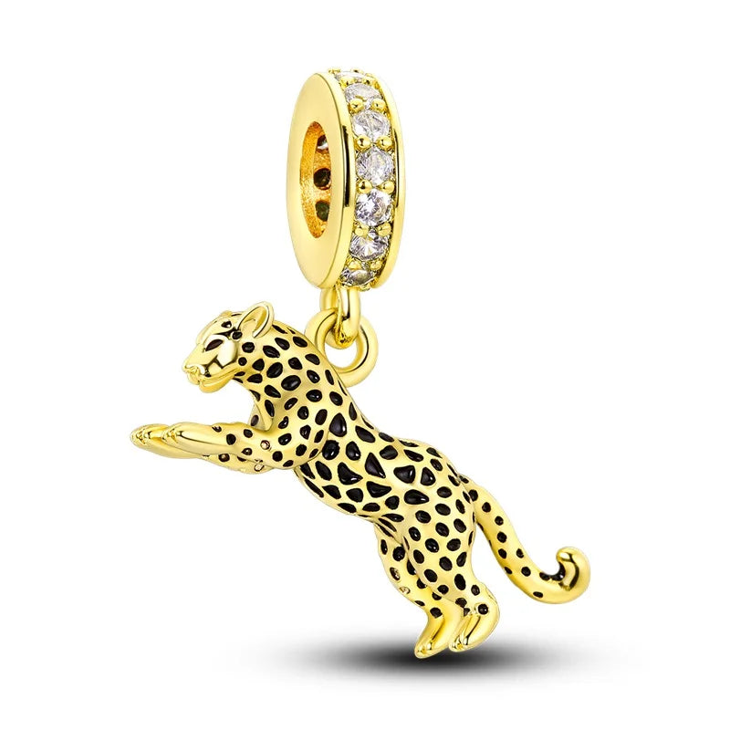 Original Charms Beads 925 Sterling Silver Golden Leopard Firefly Butterfly Hot Air Balloon Beads Fit DIY Bracelet Fine Jewelry
