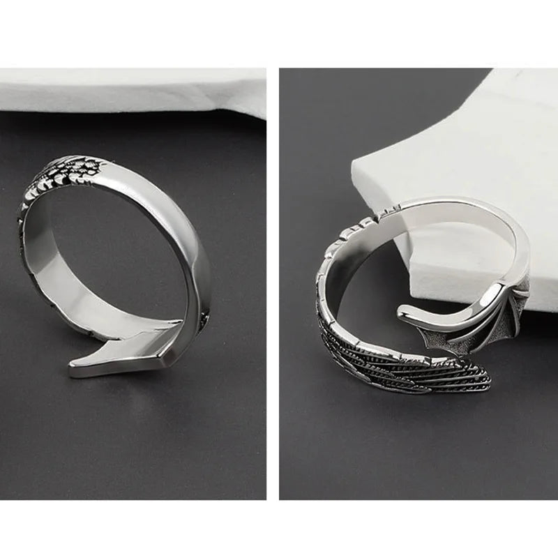 Retro Half Angel Half Demon Wings Creative Ring For Men Women Punk Gothic Open Ring Handmade Jewelry Unisex Accessories Lovers