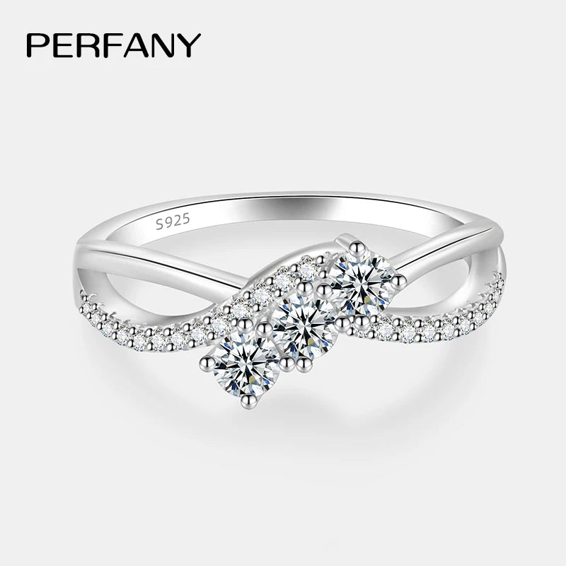 PERFANY Moissanite Ring for Women S925 Pure Silver Double Layer Geometric Design Laboratory Diamond Wedding Ring Fashion Jewelry
