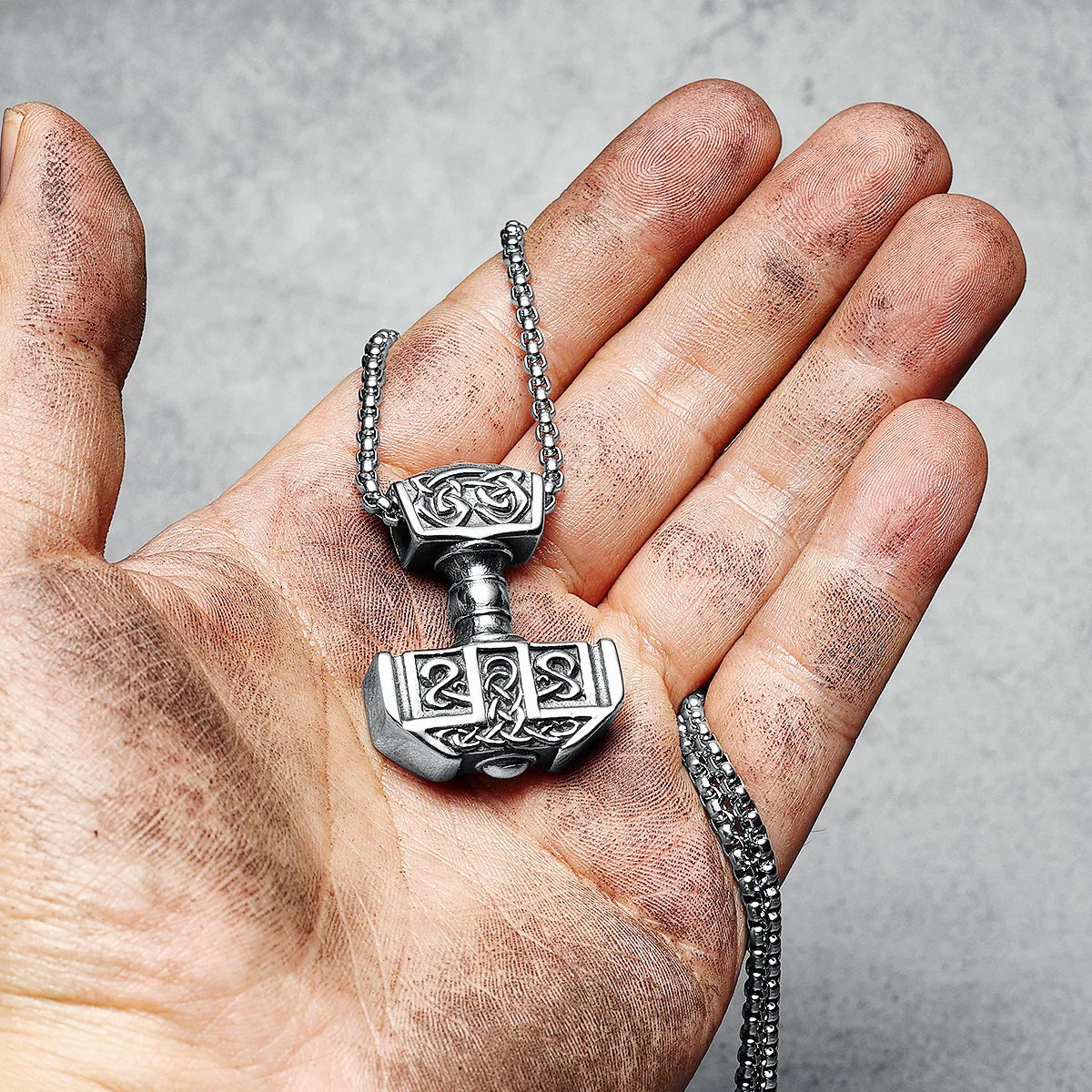 Viking Thor's Hammer Pendant Necklace 316L Stainless Steel Nordic Retro Soldier Men Chain Rock Punk for Friend Male Jewelry Gift