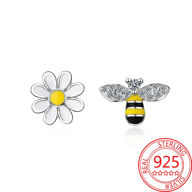 Hot Sale Bee Earrings For Girl Lovely Yellow Black Dancing Bee Happy S925 Hoop Earrings Birthday Gift Silver Jewelry