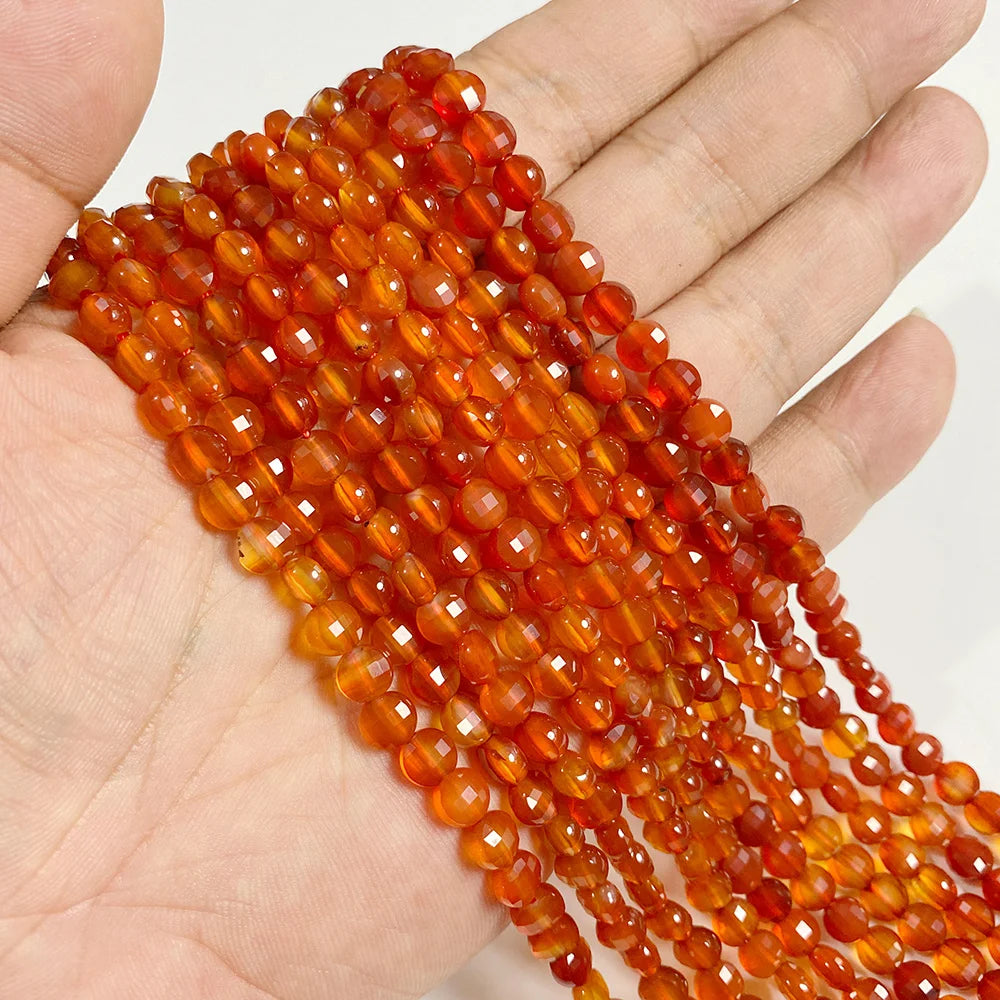 Wholesale Natural Red Carnelian Stone Bead Round Rondelle Coin Agat Loose Spacer Beads For Jewelry Making Bracelet Necklace DIY