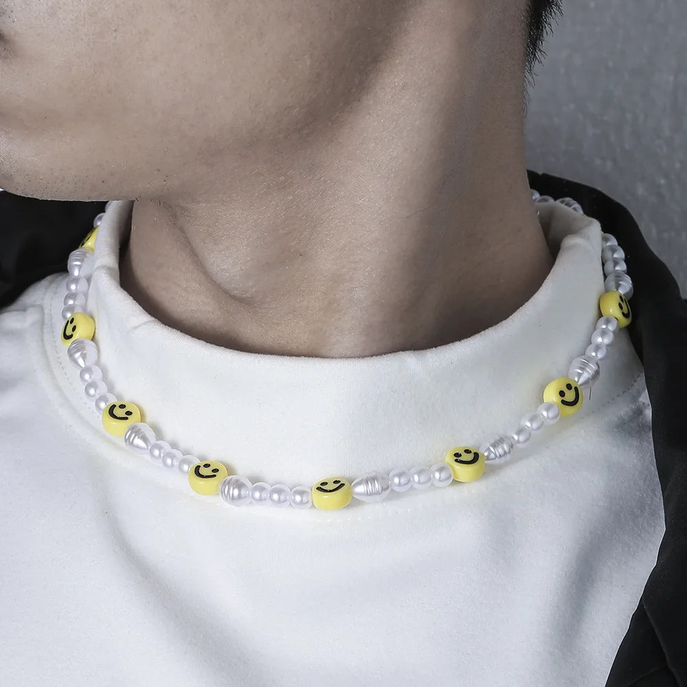 Retro Smiling Face Bead Bracelets Imitation Pearl Clay Handmade Beaded Bracelets Desinger Jewelry Unisex Accessories Lovers Gift