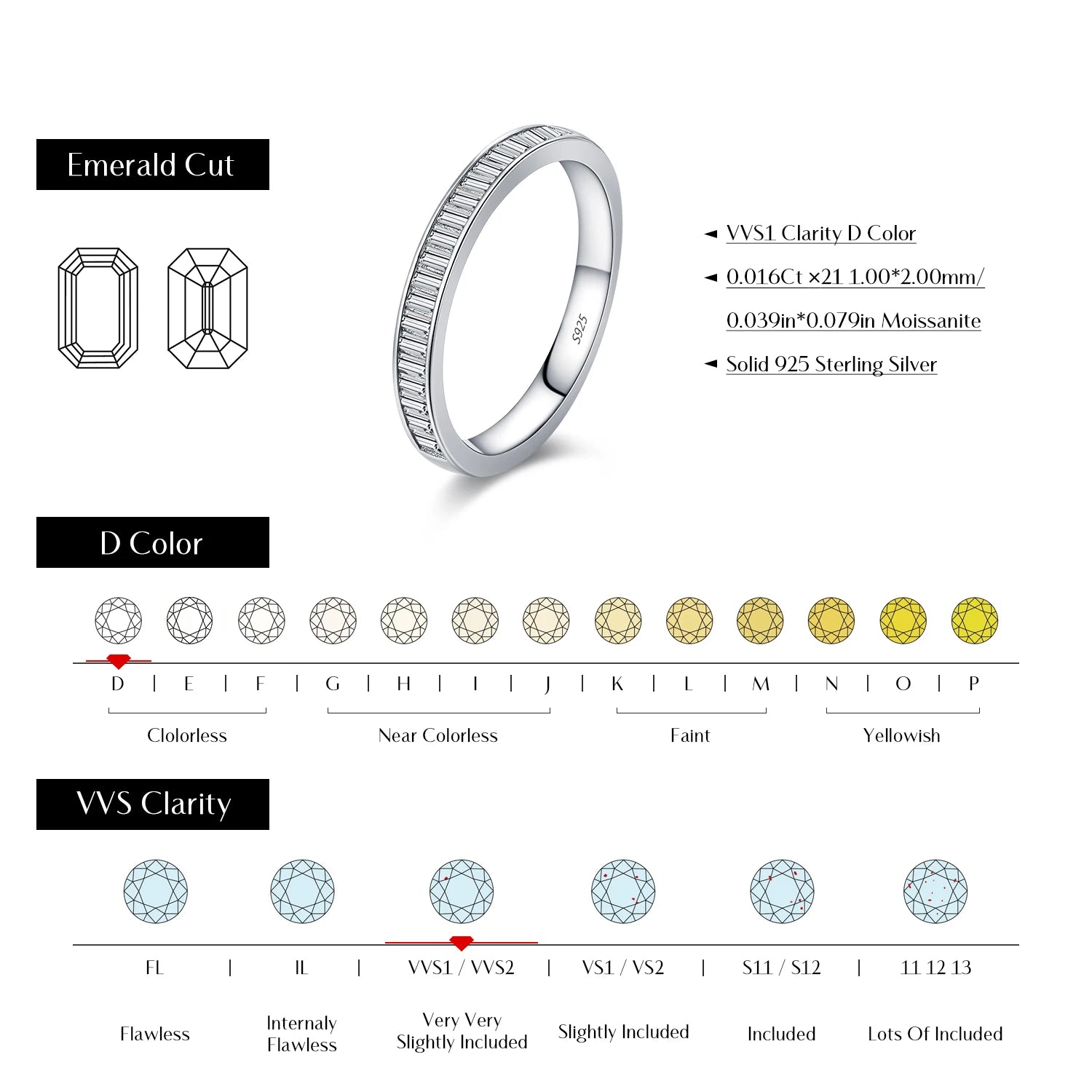 MODIAN Dazzling D Color Rectangle Moissanite Stackable Rings 925 Sterling Silver Eternity Band Rings For Women Fine Jewelry - Madeinsea©