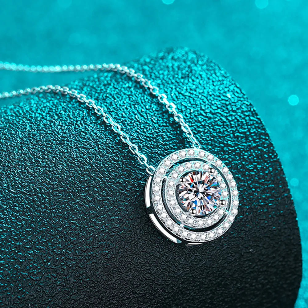 Serenity 0.5ct 1ct 2ct D Color Moissanite Pendant Necklace For Women 100% S925 Sterling Silver Double Circle Round Neck Chain
