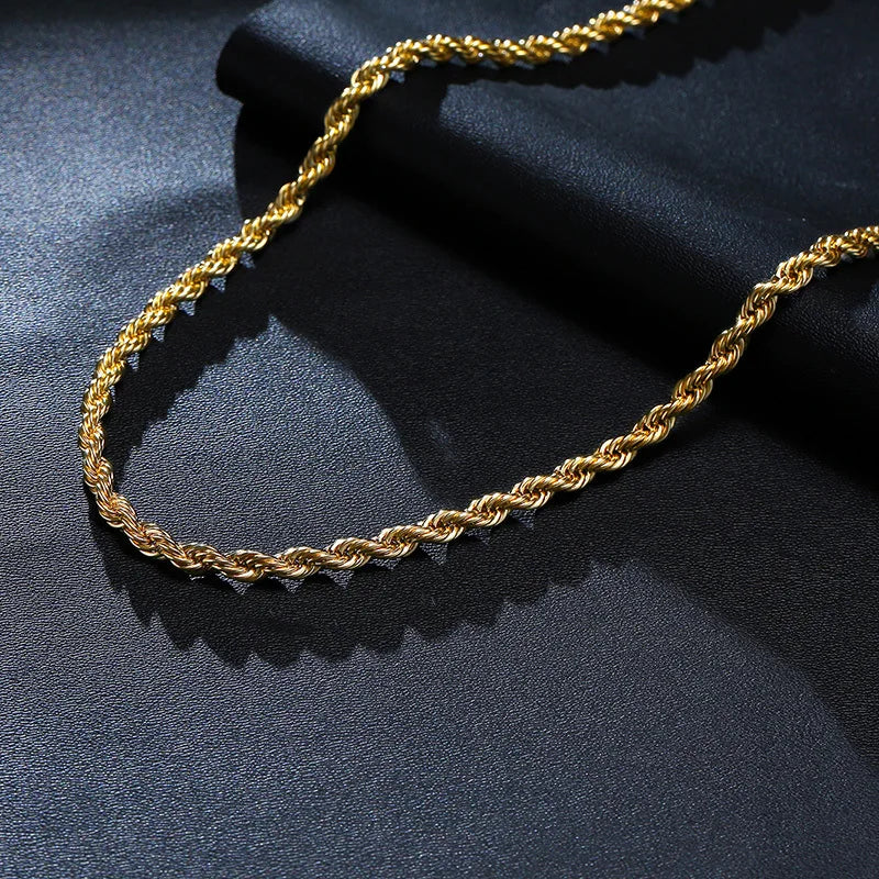 Vnox Dainty Gold Color Rope Chain Necklaces for Women Men,Chic Twisted Collar, Waterproof Stainless Steel Link 2/3/4/5mm Width - Madeinsea©