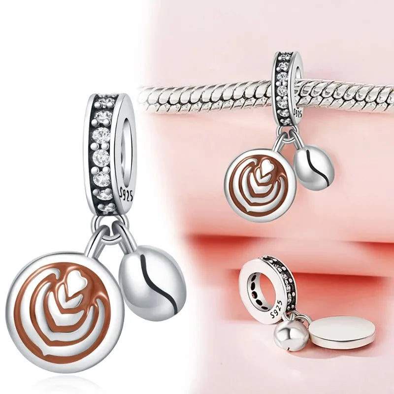 925 Sterling Silver American Coffee Fries Charm Pendant Beads Fit Charms 925 Original Bracelet for Women Jewelry Making