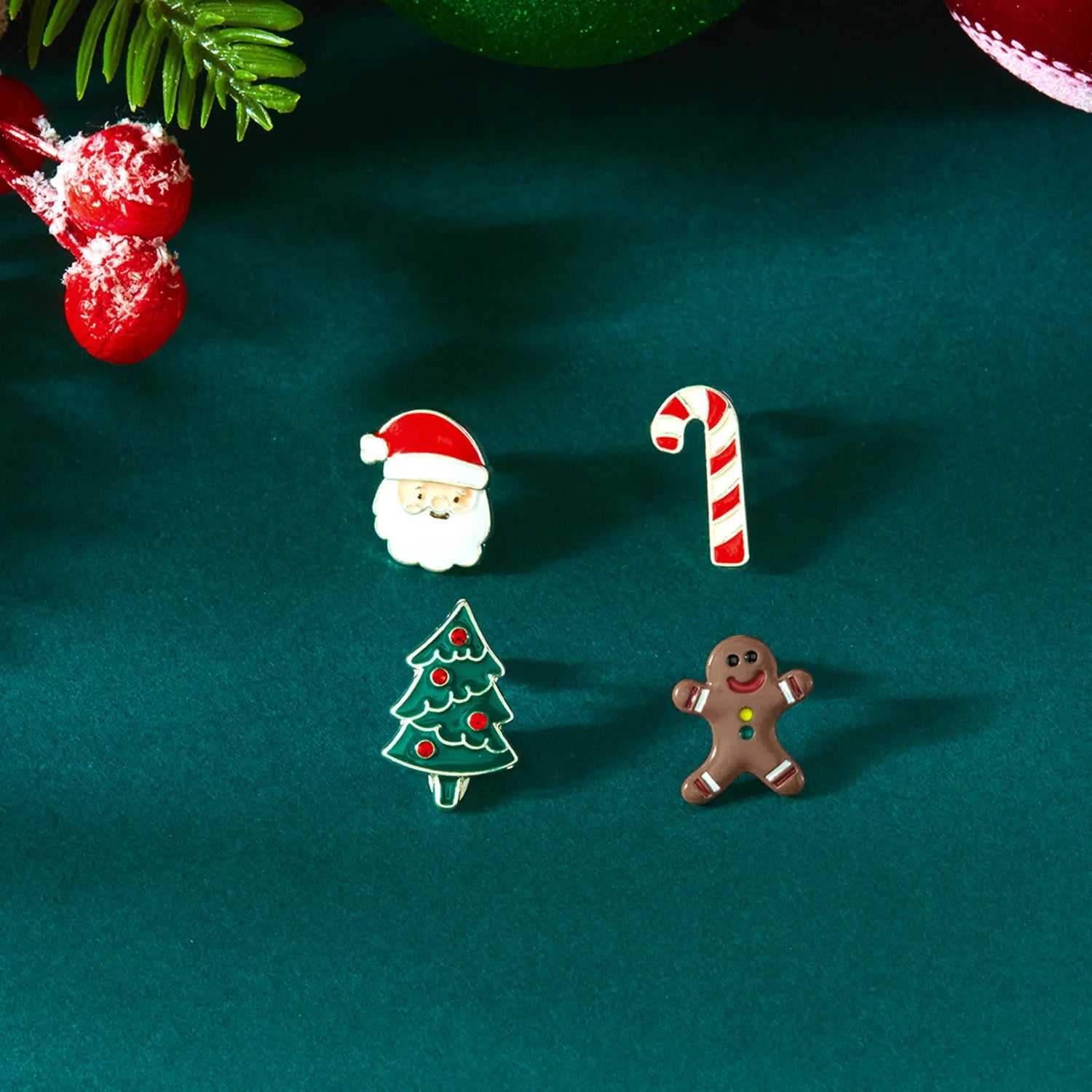 4 Pcs Cute Christmas Small Earrings for Women Trendy Santa Claus Xmas Tree Elk Bell Snowman Stud Earrings Party Daily Jewelry