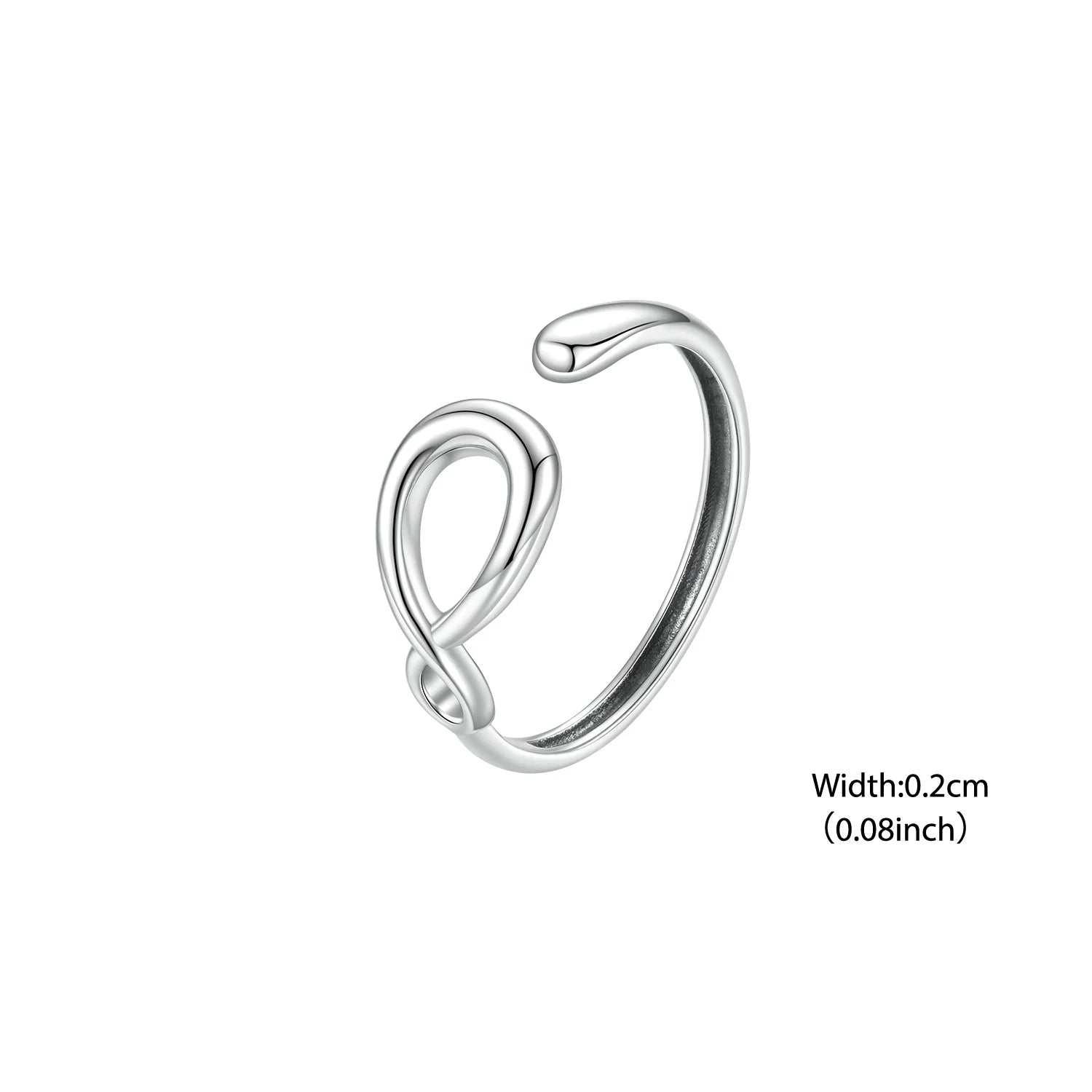 BISAER 925 Sterling Silver Infinite Sleek Open Ring Minimalist Metal Adjustable Band Plated White Gold for Women Fine Jewelry
