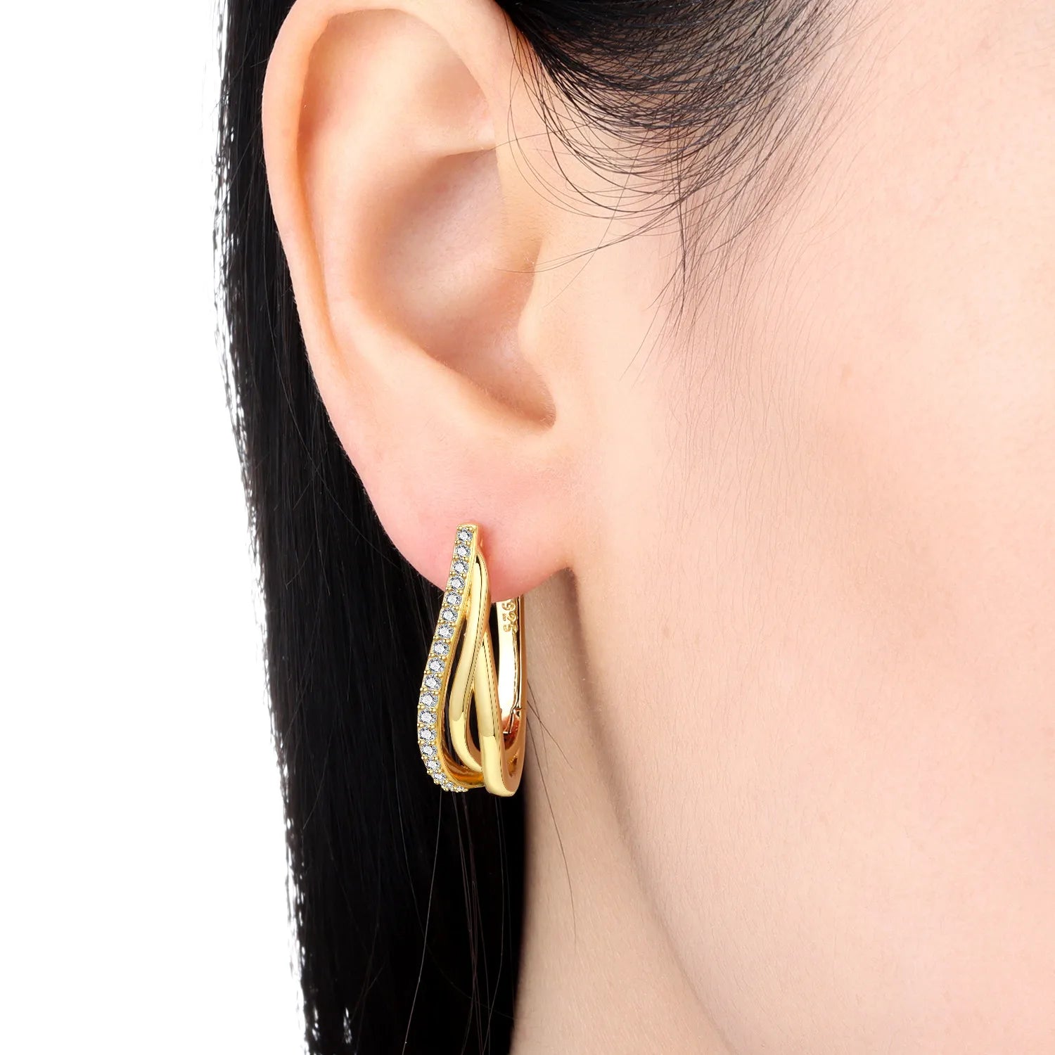PANPOKI S925 Sterling Silver Golden Three Circle Design Earrings Hoop Earrings For Women Jewelry Original Party Trendy Gifts