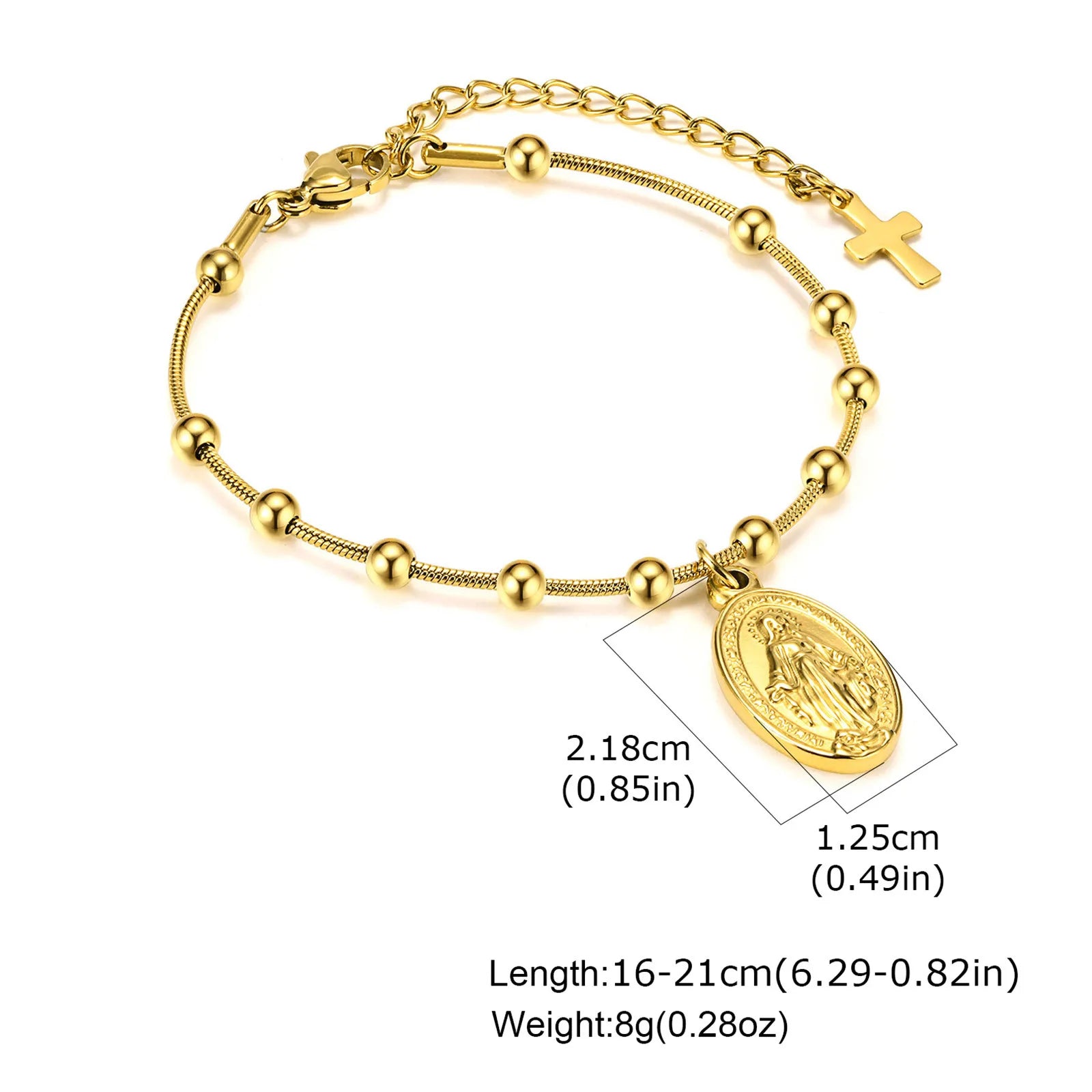 Vnox Light Luxury Rosary Necklaces For Women,Stainless Steel Beads Chain Virgin Mary Pendent,Cross Tail Religion Jewelry Gift