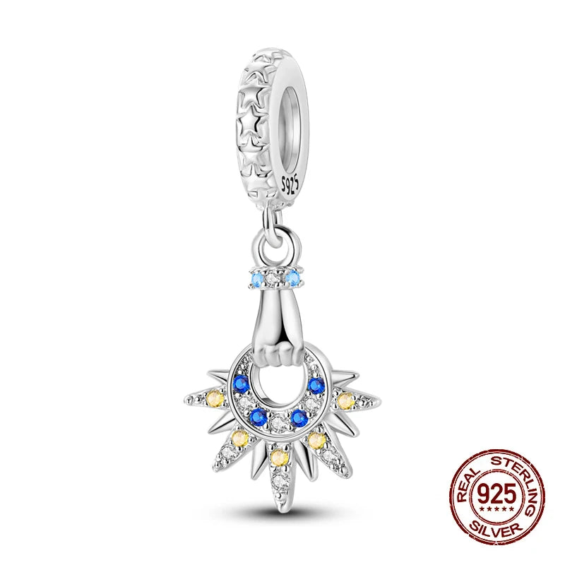 New 925 Sterling Silver Sun Sunflower Solar System Charms Beads Fit 3mm 925 Original Bracelet Fine DIY Jewelry Birthday Gift