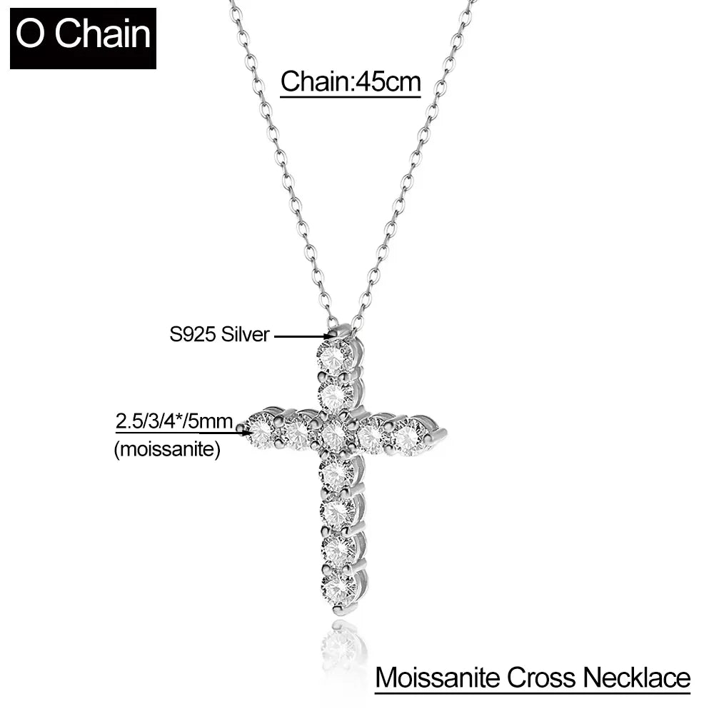Serenity 5mm D Color Moissanite Cross Necklace for Women Men Gift 100% 925 Sterling Silver Chopin Chain Pendant Necklace Jewelry