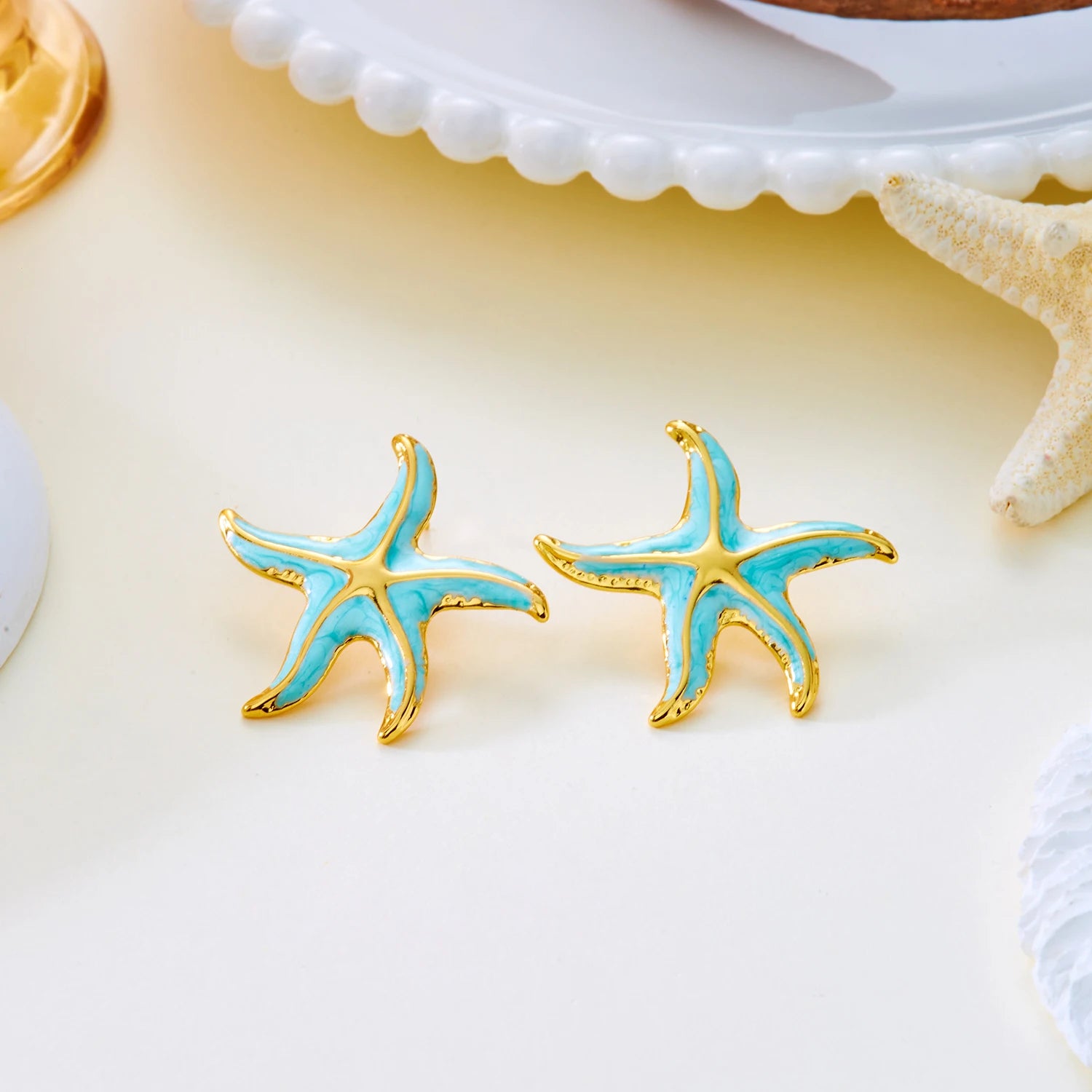 Gold Color Stainless Steel Starfish Earrings For Women Fashion Pink Green Orange Enamel Stud Earring Girls Beach Charm Jewelry