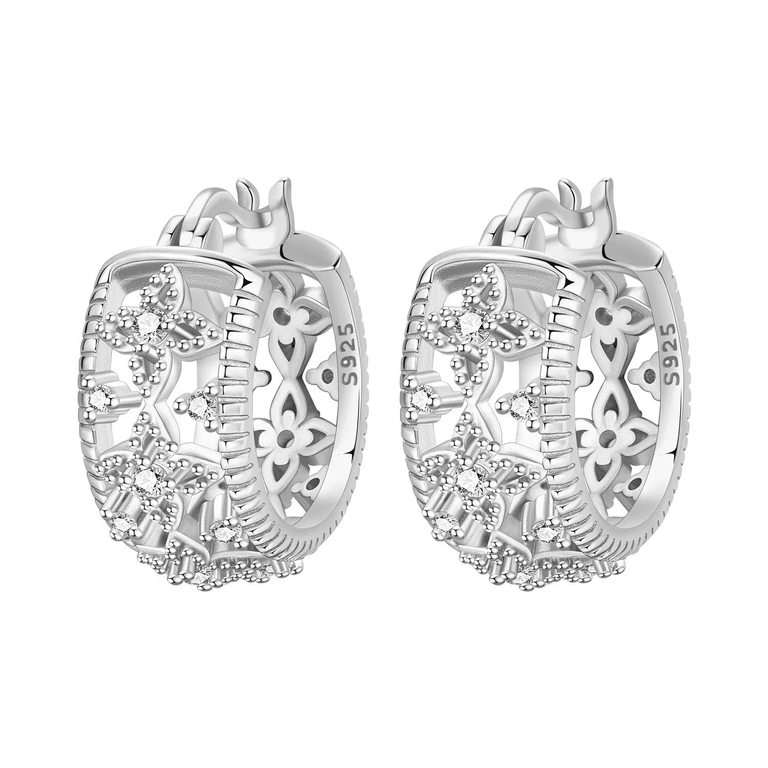 PANPOKI Original 925 Sterling Silver Blue Iris Flower Earrings Women Hoop Earring Anniversary Jewelry Trendy Gifts