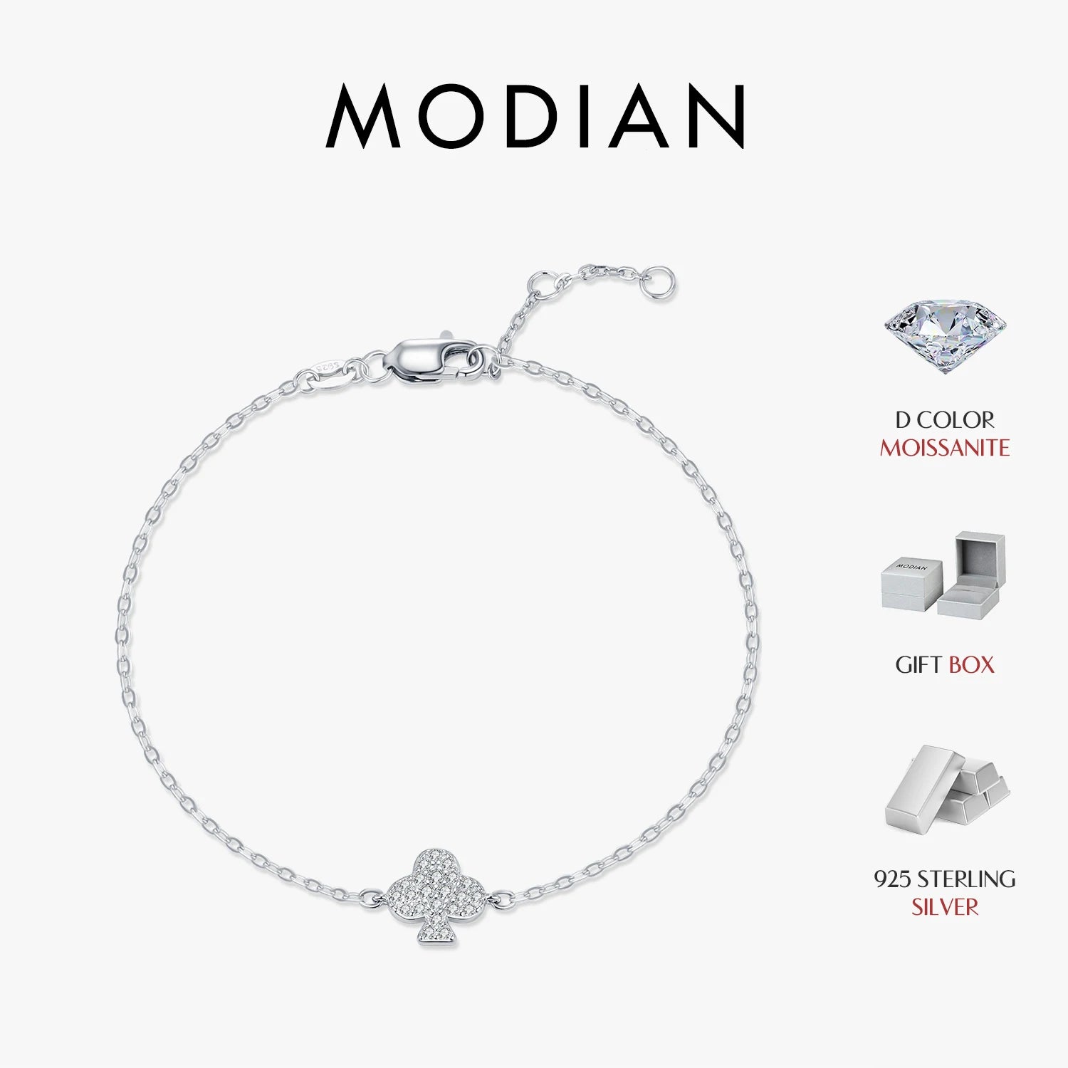 MODIAN D Color Moissanite 925 Sterling Silver Simple Daily Clubs Link Chain Trendy Bracelet For Women Fine Jewelry Gifts