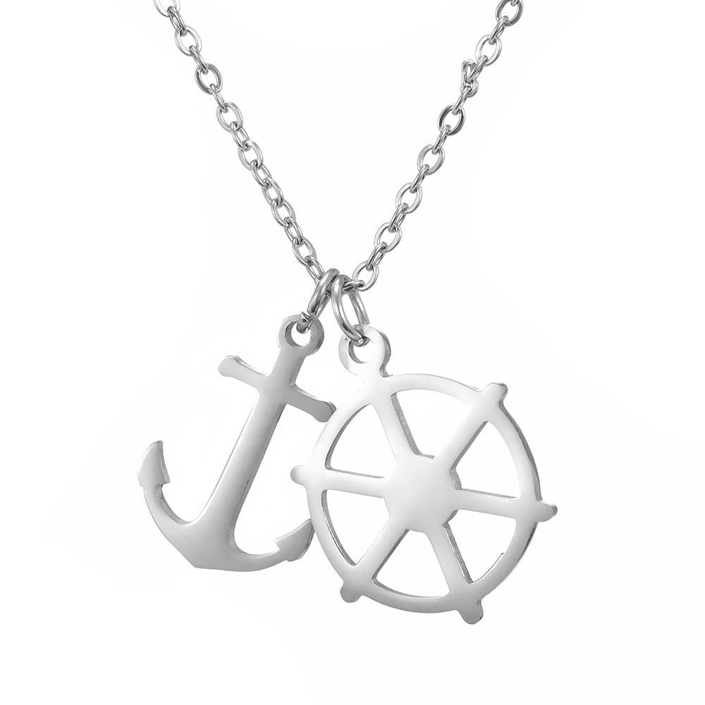Dreamtimes Rudder And Anchor Double Pendants Necklace For Men Women High Quality Stainless Steel Chain Retro Pirate Jewelry 2023