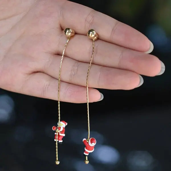 Fashion Christmas Tree Snowflake Earring For Women Santa Claus Bowknot Red Ball Asymmetric Tassel Earring New Year Festival Gift