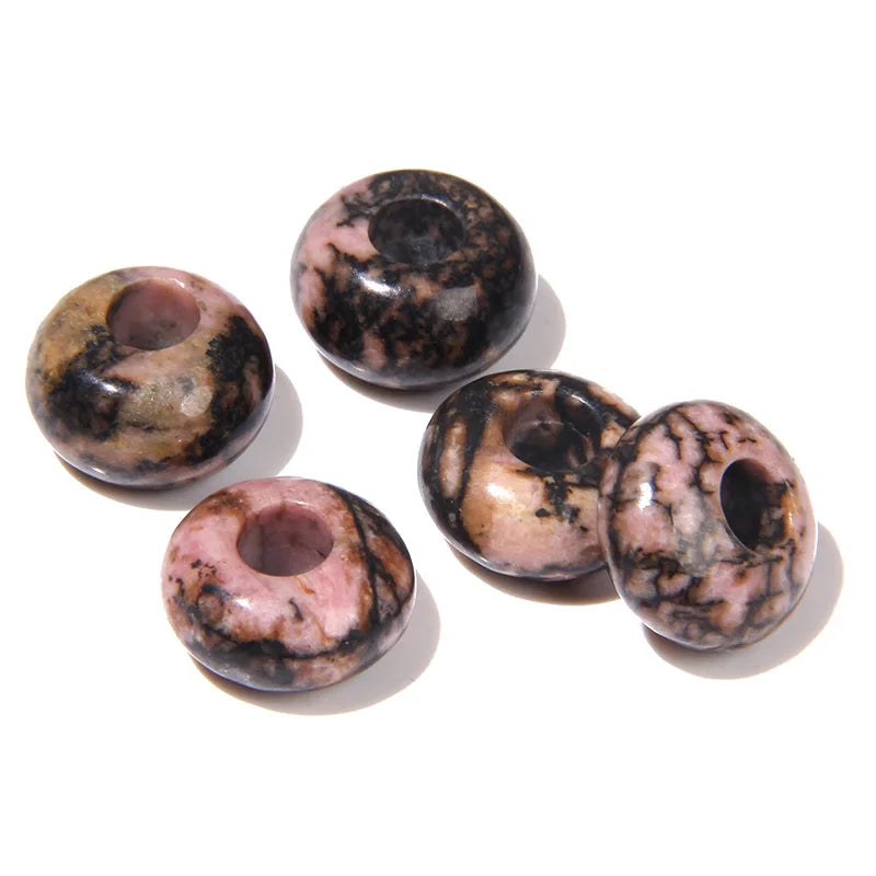 5PCS Natural Big Hole Round Abacus Bead 14mm Opal Tiger Eye Jade Hollow Stone Pendant For Jewelry Making Necklace Earrings DIY