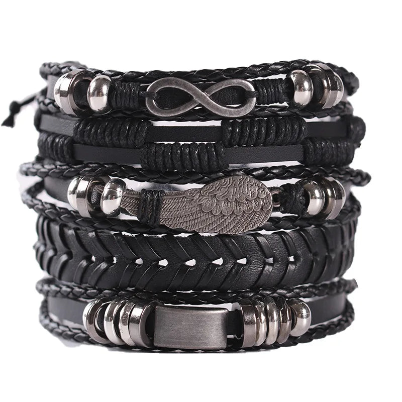 8 Fashion Bracelet Viking Bracelet For Men Hand Bracelets Woven Skull Hand Jewelry Adjustable Leather Set Bracelet For Leather