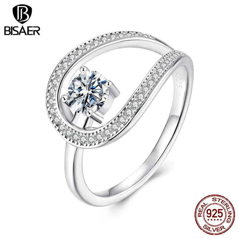 Bisaer 925 Sterling Silver Moissanite Double-layer Ring VVS1 EX Delicate Lab Diamond Forever Band for Women Wedding Fine Jewelry