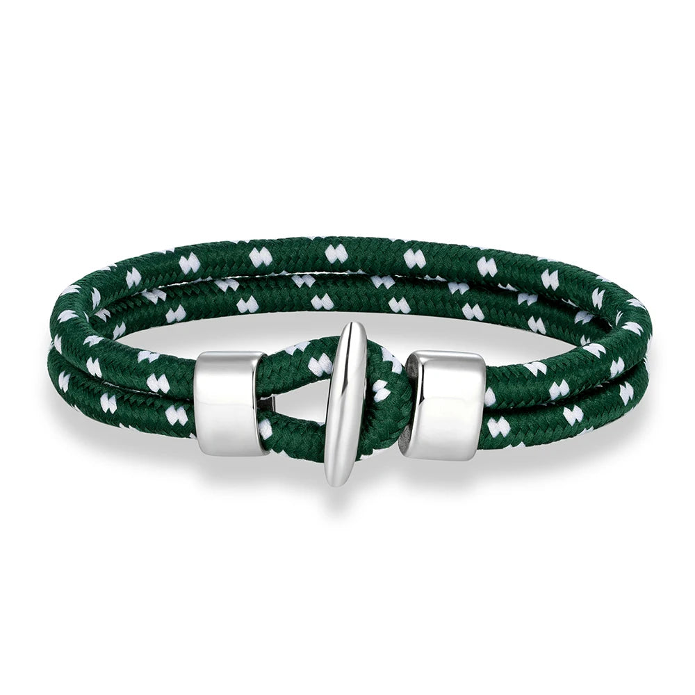 MKENDN Outdoor Style Braided Rope Bracelets Men Women Double Strand Nautical Survival Rope Bracelet Stainless Steel Hook Clasp