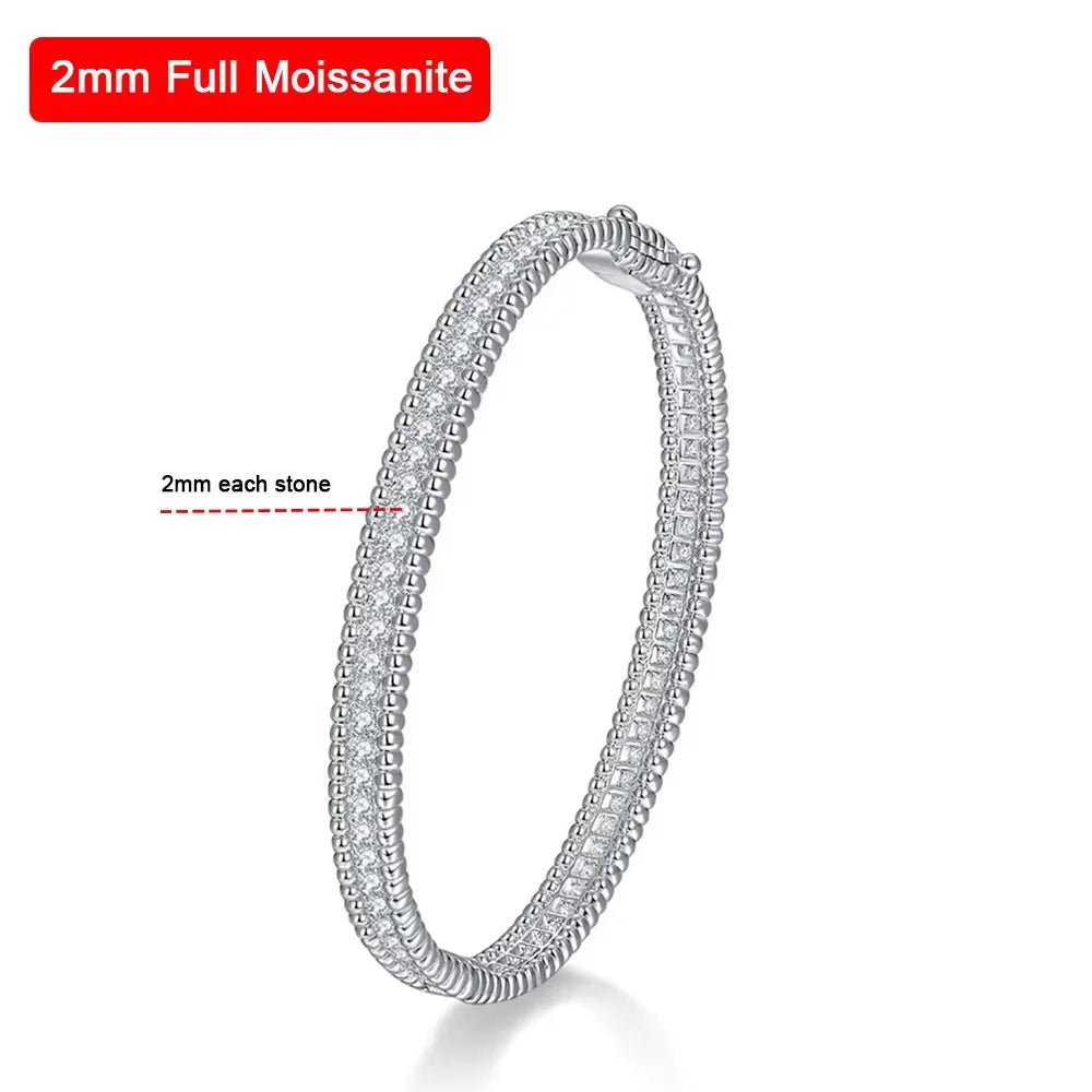 Serenity 2mm D Moissanite Hoop Bangle For Women Man Gift S925 Sterling Silver Bracelet Hand Circles Joker Fold Wear Fine Jewelry