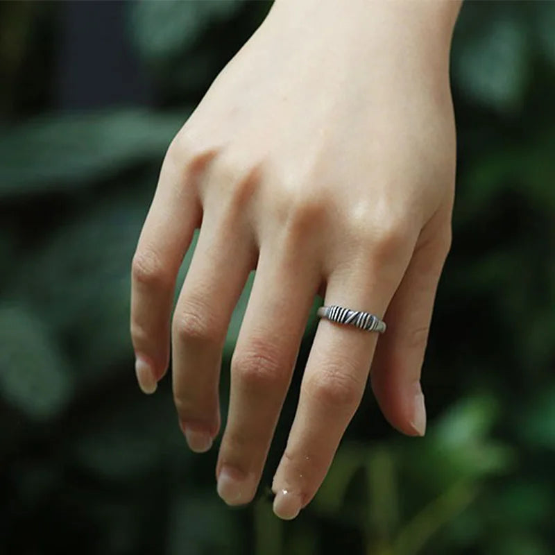 Retro Twine Thread Ring For Men Women Silver Color Punk Gothic Open Ring Unisex Accessories Handmade Designer Jewelry Lover Gift