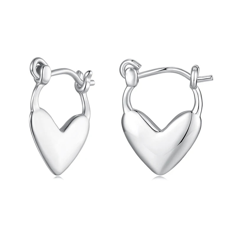 Bamoer 925 Sterling Silver Polished Heart Drop Earrings Love Hoop Ear Buckles for Women Teens Punk Minimalist Fine Jewelry
