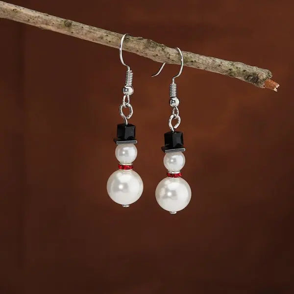 Korean Luxury Zircon Imitation Pearl Snowman Stud Earrings for Women Shiny Crystal Snowflake Earring Christmas Party Jewelry